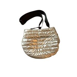 THINK ROYLN Messenger Quilted Metalic Silver Crossbody Bag, Removable Handle